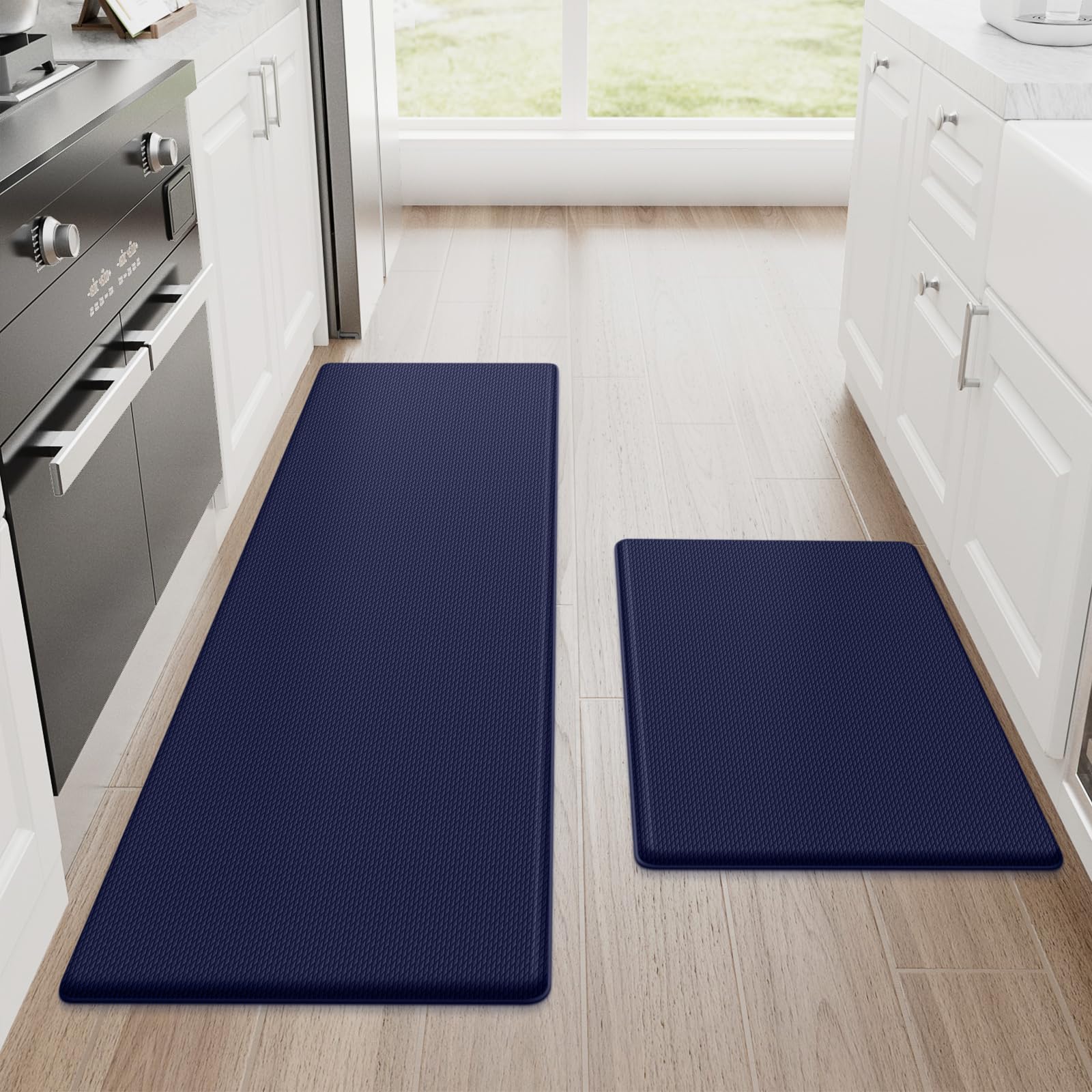 StepRite Kitchen Mats, 2PCS Kitchen Rugs, Cushioned Anti Fatigue Kitchen Mats for Floor, Non-Slip Standing Desk Mat, Waterproof Kitchen Rug Set for Kitchen, Floor, Office, 17.3"x30"+17.3"x47", Black